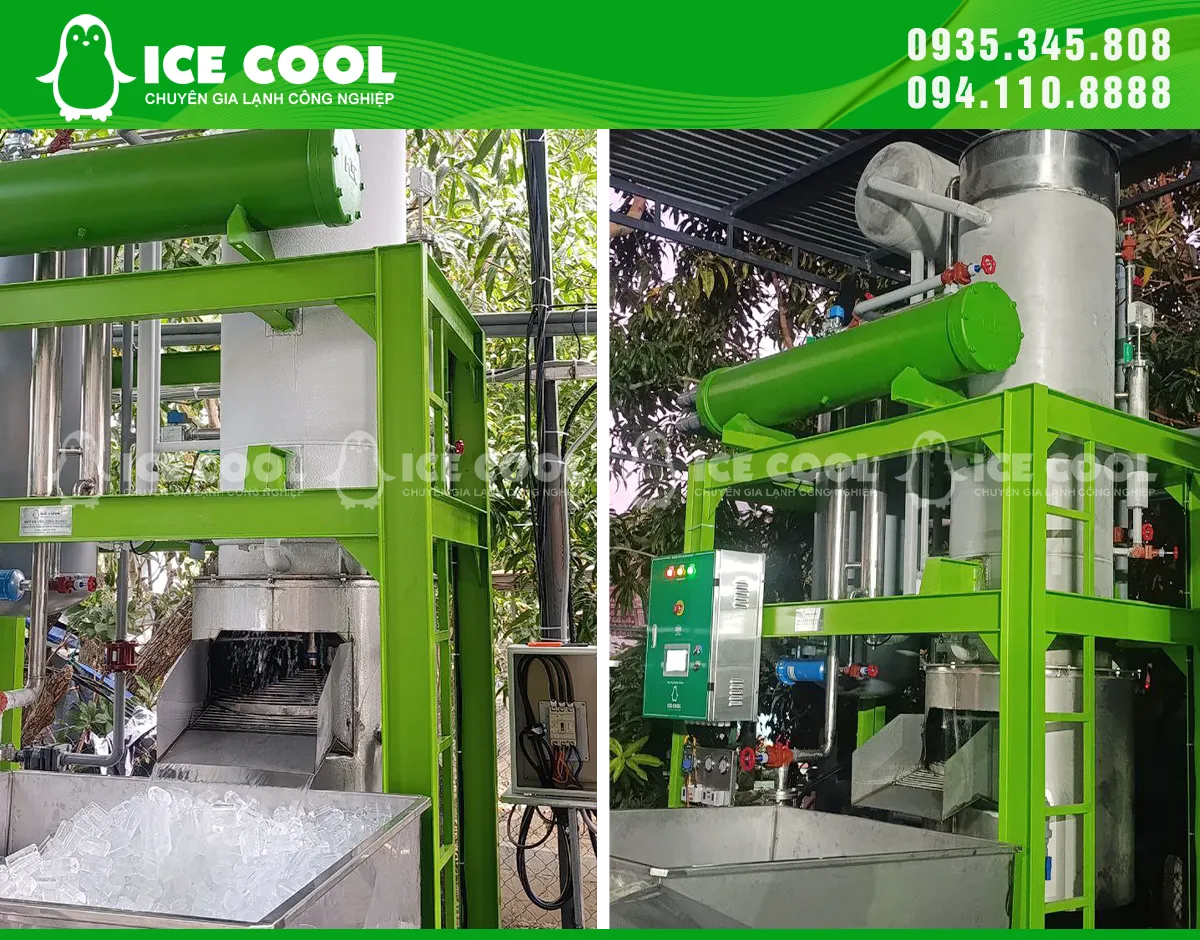 Máy đã hoạt động ổn định và cho ra đá chất lượng, tinh khiết